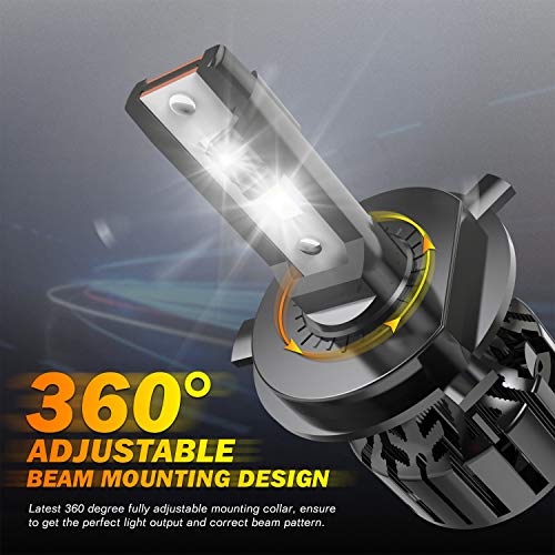 KATUR H7 LED Headlight Bulb, 80W 16000LM 6000K Cool White 400% Brightness Super Bright 360 Degree Adjustable Beam Angle H7 Headlight Bulb Conversion Kit IP65 Waterproof, Pack of 2