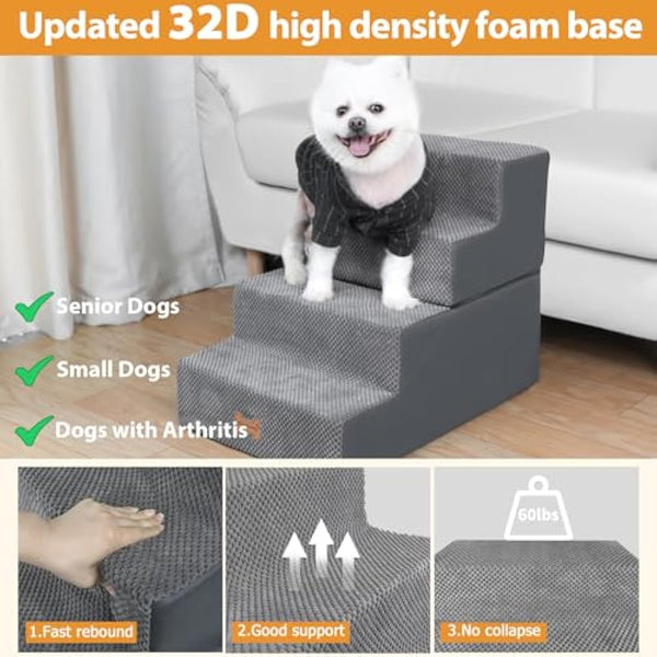 Nepfaivy Dog Steps Stairs for Bed - Non-Slip Pet Stairs for Small Dogs and Cats, 4-Steps Dog Ramp for Sofa with High Density Foam and Removable Cover, 61x40x45cm