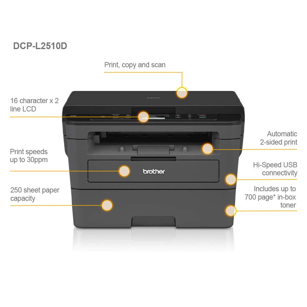 Brother DCP-L2620DW 3-in-1 Mono Laser Printer |Print, copy & scan|Automatic 2-sided print |A4|UK Plug
