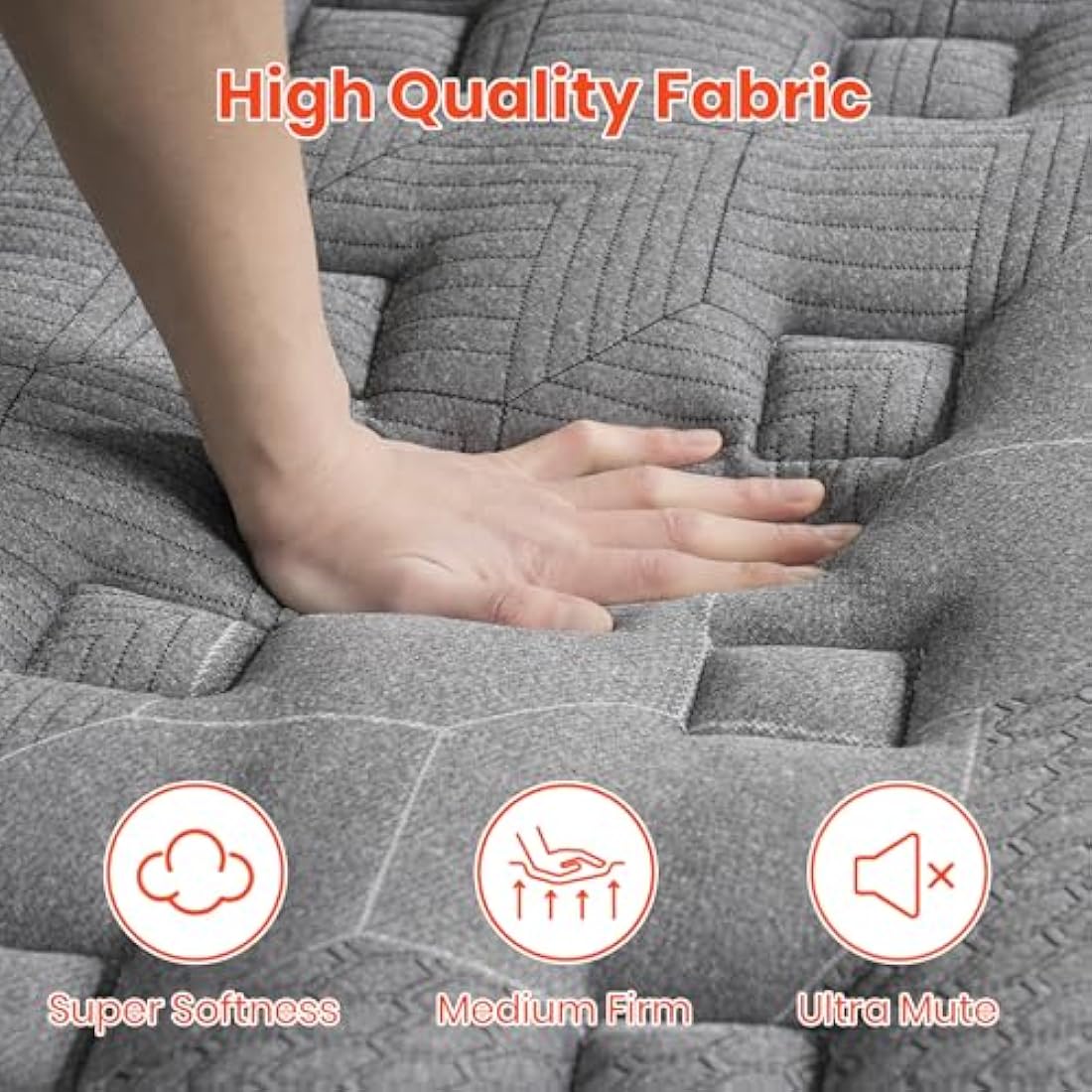 Good Nite King Size Mattress Pocket Springs 5FT 10 Inch Hybrid Medium Firm Bed 150x200x25cm with 9-Zone Support Reinforced Edges Breathable Grey Knit Fabric Mattress in a Box