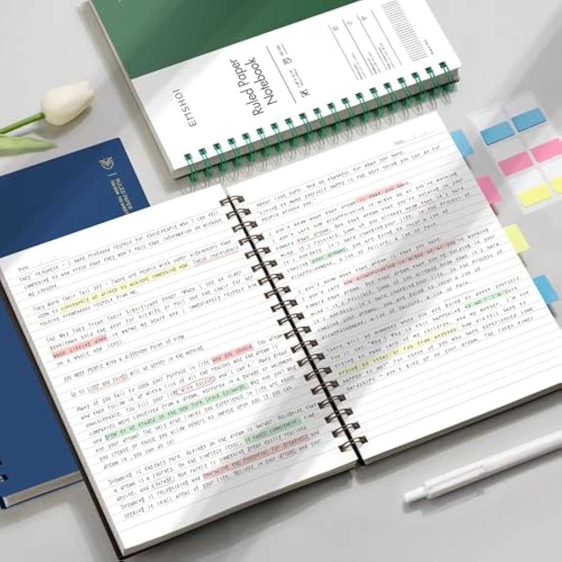 EMSHOI B5 Wirebound Notebook Lined 300 Pages/150 Sheets, Spiral Notepad Multi-Coloured, 100gsm Thick Paper, Waterproof Hardcover, Writing Journal for Women Men Work Office School,19 x 25 cm, Coffee