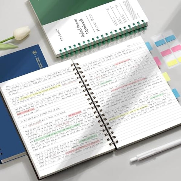 EMSHOI B5 Wirebound Notebook Lined 300 Pages/150 Sheets, Spiral Notepad Multi-Coloured, 100gsm Thick Paper, Waterproof Hardcover, Writing Journal for Women Men Work Office School,19 x 25 cm, Coffee
