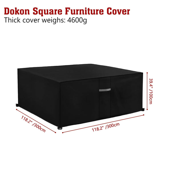 Dokon Garden Furniture Covers Waterproof Heavy Duty 600D Oxford Fabric Patio Table Cover with Air Vent Windproof Anti-UV Outdoor Table and Chairs
