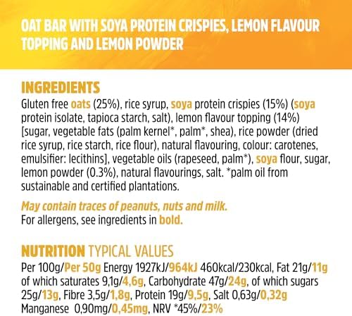 JB's Trek High Protein Flapjack Smooth Lemon - Gluten Free - Plant Based - Vegan Snack - 50g x 36 bars