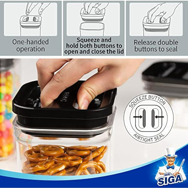 MR.SIGA 6 Piece Airtight Food Storage Container Set, BPA Free Kitchen Pantry Organization Canisters, Kitchen Storage Containers with One-Handed Leak Proof Lids, Black