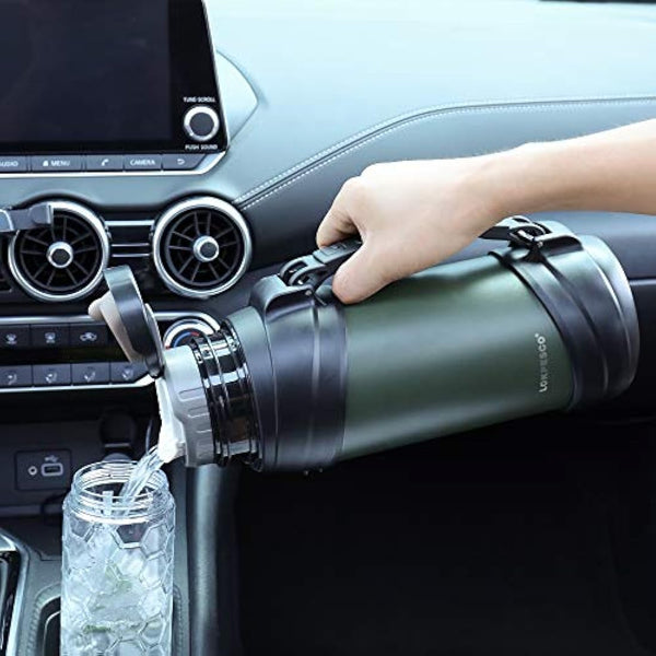 LOKPESCO Large Capacity Flask for Hot and Cold Drinks, 2L Stainless Steel Vacuum Insulated Coffee Thermo Flask with 2 Cups, Oversized Hot Water Bottles for Travel, 24hrs Hot/Cold, BPA Free, Leakproof