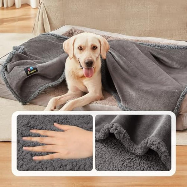 luciphia Waterproof Dog Blanket, Washable Blanket for Dogs Cats, Anti-Pee Large Size, Sherpa Fleece Sofa Protector for Dogs Grey XL (145 * 216cm)