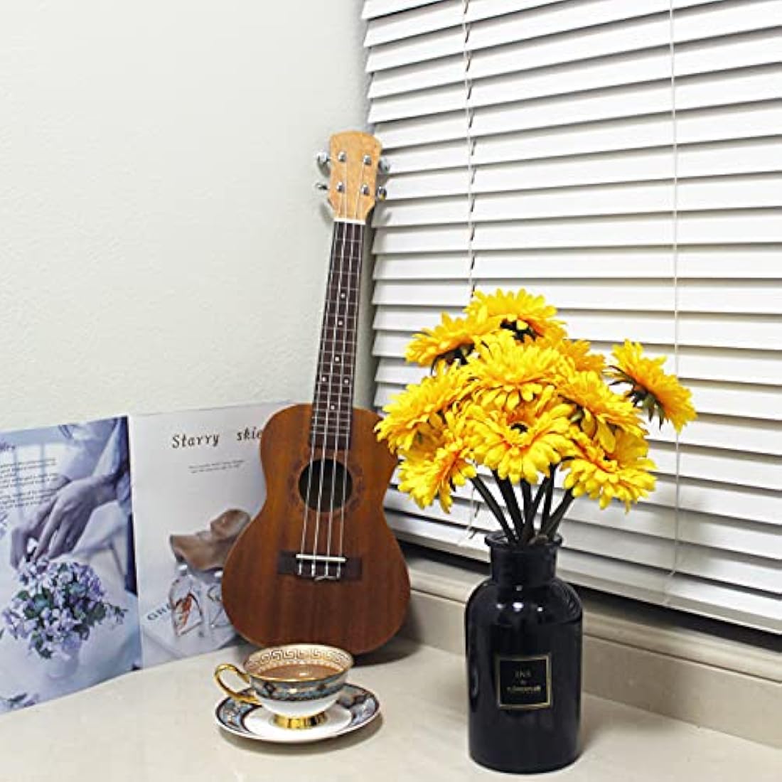 HASWITDA 12PCS Artificial Gerbera Flower Single Stem Bloom Bouquet Plastic Silk Fake Decorative Flora Outdoor Indoor Home Garden Office Hotel Wedding Party Yellow