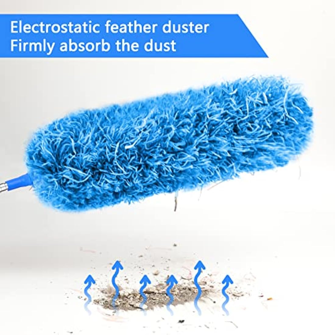 ENJSD Extandable Feather Duster,Microfiber Duster with 100Ines Stainless Steel Extra Long Telescopic Dusters with Soft Silicone Cap,Perfect for Cleaning Cobweb,Ceiling Fan,Cars etc.(Blue)
