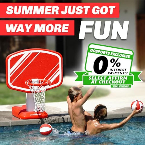 GoSports Splash Hoop Swimming Pool Basketball Game, Includes Poolside Water Basketball Hoop, 2 Balls and Pump – Choose Your Style