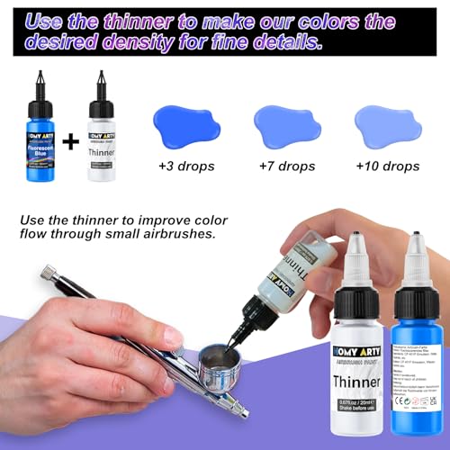 HOMY ARTY Airbrush Paint - 43 Colors with 5 Thinner, Water-Based Airbrush Paint Set, Ready to Spray Acrylic Air Brush Paints for Metal, Plastic