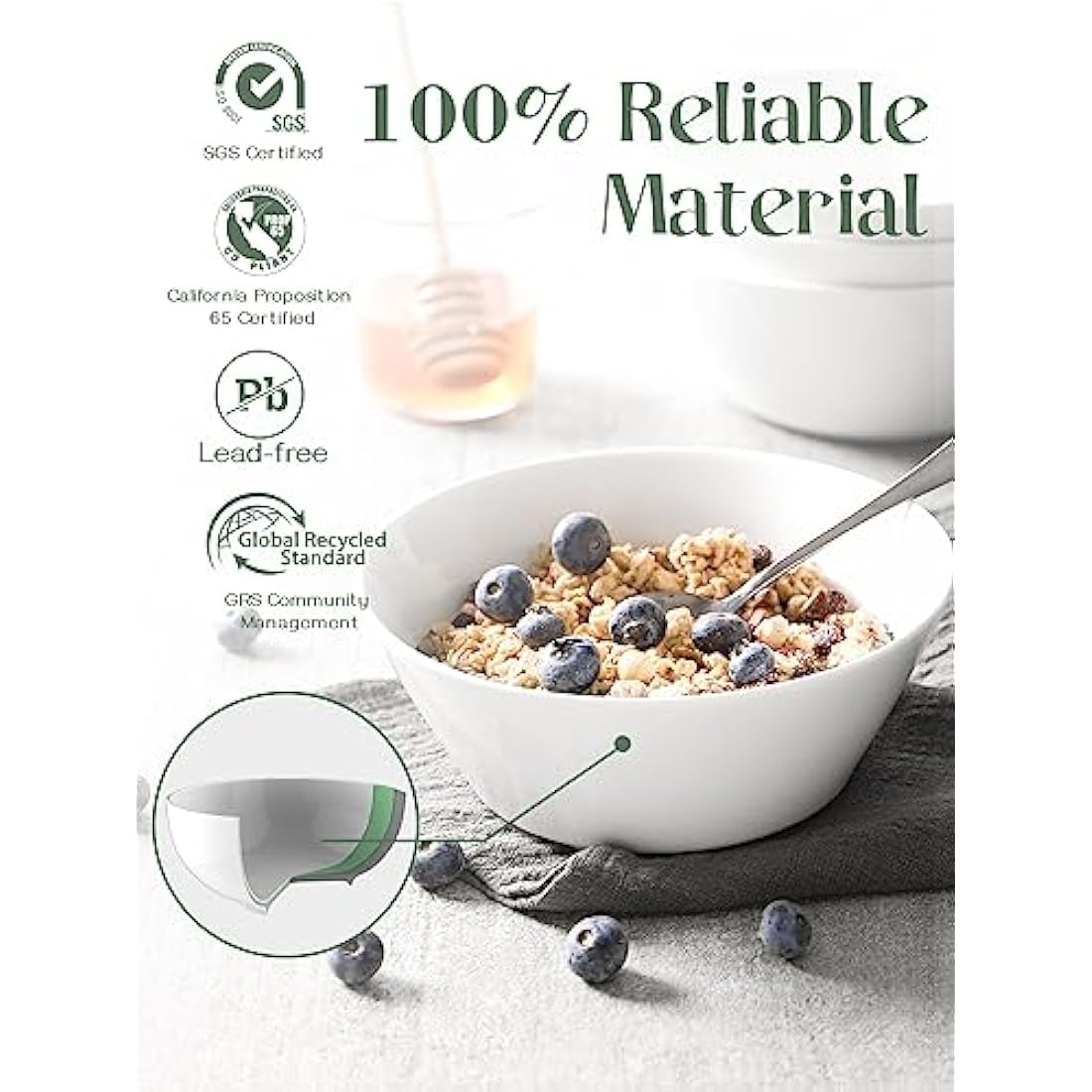 DOWAN Ceramic Soup Bowls,Φ18cm Bowl Set, 950ml Large Cereal Bowls for Kitchen, White Ramen Bowl for Noodle, Porcelain Salad Bowls Set of 4 for Salad, Fruit, Dishwasher and Microwave Safe