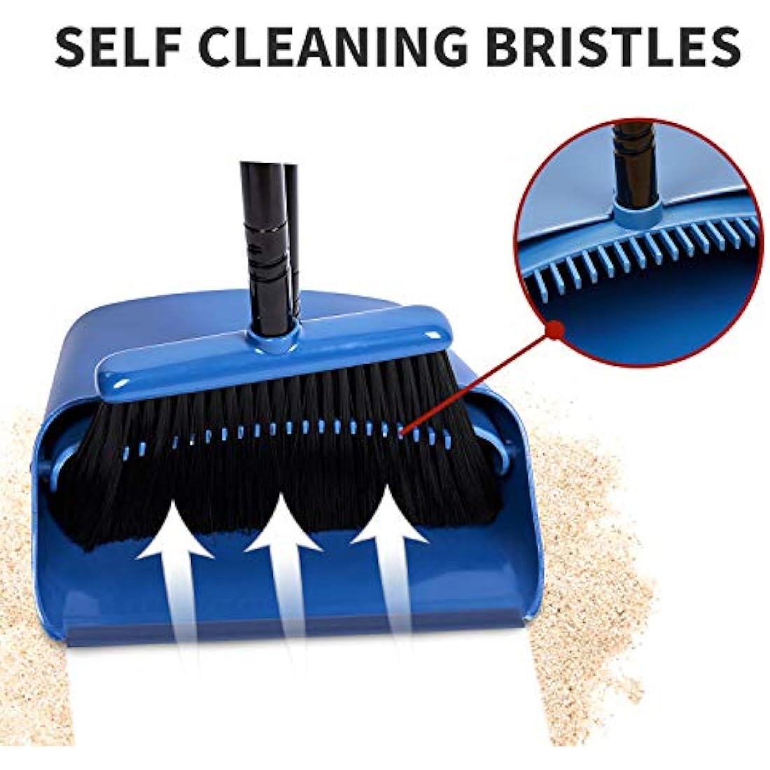 Jekayla Long Handled Dustpan and Brush, Broom and Dustpan Set, Household Dust pan Combo with 54 Inch Handle for Indoor Outdoor Household Cleaning and Sweeping (Blue)