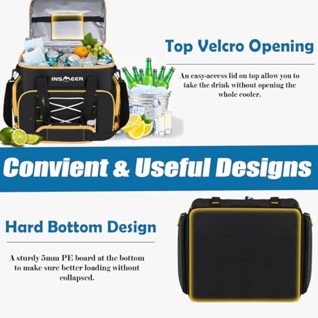 INSMEER Large Cooler Bag 55 Cans, 45L Large Capacity Insulated Cool Bag, Foldable Storage Bag Leak-Proof Thermal Bag XXL with Bottle Opener for Shopping/Camping/Beach/Picnic