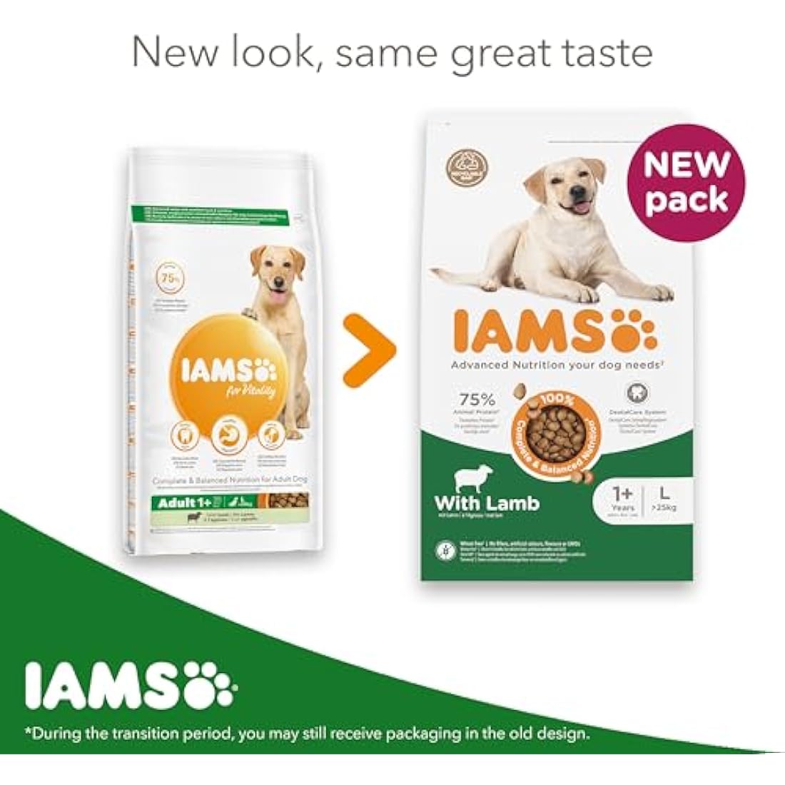 IAMS Adult Large Complete Dry Dog Food Lamb 12kg - With DentalCare System