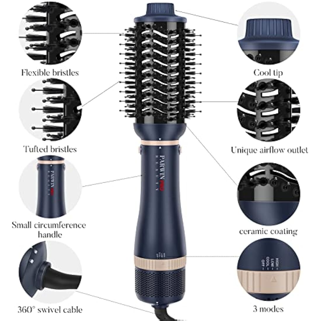 4 in 1 Hair Dryer Brush Set, Multi Air Styler with 4 Attachments as Hairdryer, Hot Air Brush, Hair Diffuser, Hot Brush for Hair Styling, Ionic Care Frizz-Free, Blue