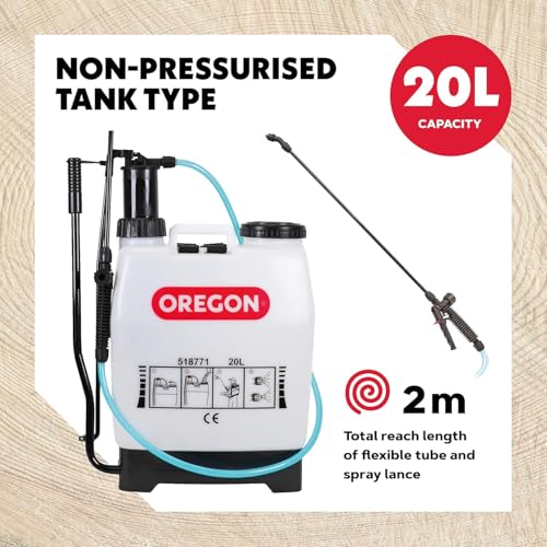 Oregon Backpack Sprayer with Lance and 4 Adjustable Spray Nozzle, Suitable For Pesticide, Lawn Feed, Weed and Moss Killer, Reliable Outdoor Garden & Lawn Care, Knapsack Sprayer Garden Tool, 16 Litres