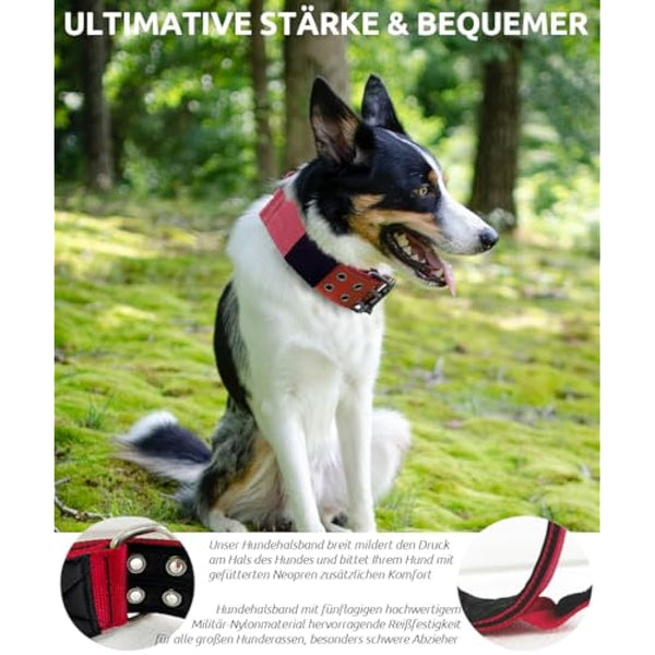 HQSHNY Dog Collar for Large Dogs - 5 cm Wide, Sturdy Design with Handle for Extra Large Dog Breeds, Soft Padded Neoprene Nylon, Red, 43-56 cm