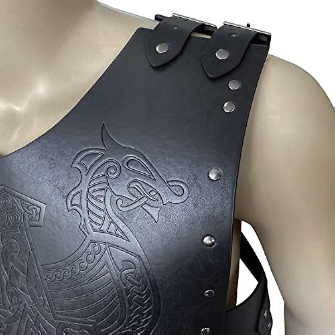 HiiFeuer Viking Faux Leather Embossed Langskip Chest Armor, Retro Medieval Knight Leather Armor for LARP/Cosplay (Black B)