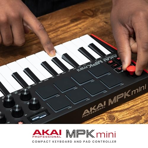 Akai Professional MPK Mini MK3 - 25 Key USB MIDI Keyboard Controller with 8 Backlit Drum Pads, 8 Knobs and Music Production Software and Native Instruments Sound Package (NKS Integration)