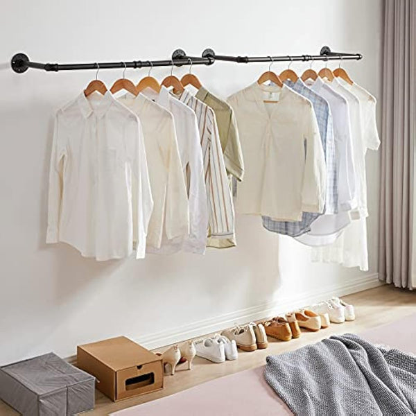 IBUYKE Wall Mounted Clothes Rail, Set of 2, 94cm Industrial Pipe Clothes Bar Rack, Heavy Duty Retro Wall Tidy Rail, Pipe Display Rails for Home Shops, Detachable Garment Hanging Storage Rail TYJ001H-2