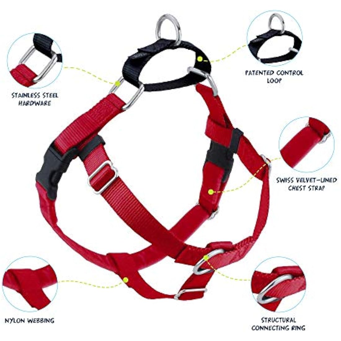 2 Hounds Design Freedom No Pull Dog Harness | Comfortable Control for Easy Walking | Adjustable Dog Harness | Small, Medium & Large Dogs | Made in USA | Solid Colors | 1" MD Red