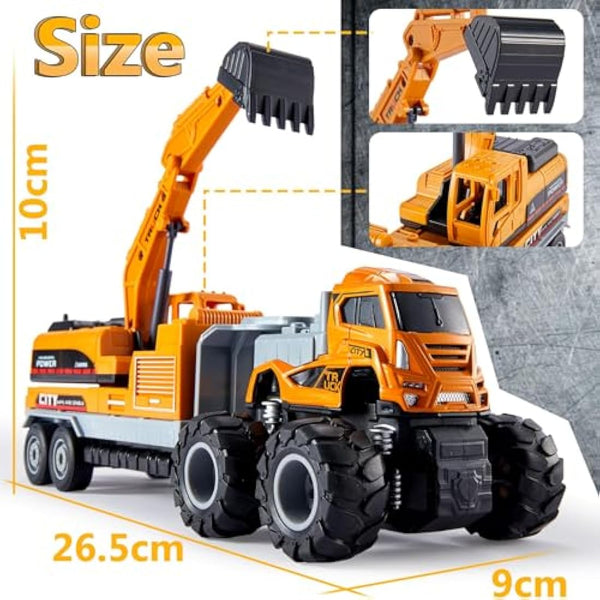 HERSITY Construction Excavator Toy Diggers for Boys Age 3, Diecast Cars Tow Truck 10.43inch Engineering Vehicle Presents for Kids Toddler