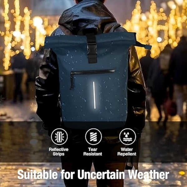 Lekeinchi 17-Inch Waterproof Laptop Backpack for Men and Women - Roll Top Design for School, Travel, Business, Work, and Camping(Blue)