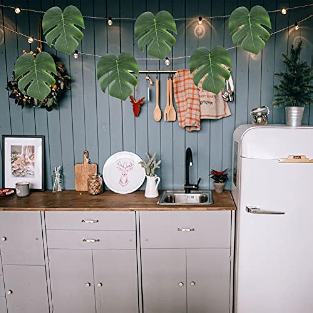 12PCS Artificial Palm Leaves Tropical Plant Leaves Tropical Leaf Jungle Leaves Decorations Faux Monstera Leaves Fake Leaves Safari Leaves For Hawaiian Luau Party Jungle Beach Theme Party Decorations