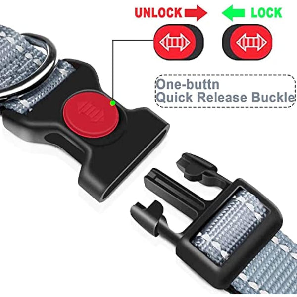 Dog Collar, Reflective Adjustable Basic Dog Collar with Soft Neoprene Padding, Durable Nylon Pet Collars for Puppy Medium Dogs