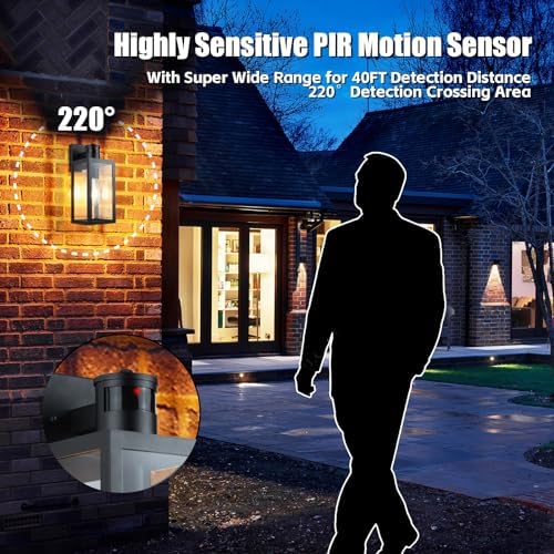 Aranzyec 2 X Motion Sensor Outdoor Wall Lights, Upgrade Dusk to Dawn Wall Sconce, Waterproof Porch Light Fixtures Wall Mount for Entryway Doorway Garage, E27 Socket, PIR Motion Activated