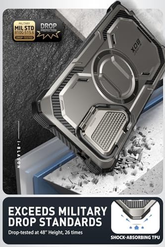 i-Blason Armorbox for Samsung Galaxy S24 Ultra Case MagSafe with Camera Cover Stand [Support Wireless Charger] 360 Full-Body Case with Screen Protector & Kickstand Phone Case for S24 Ultra, Gray