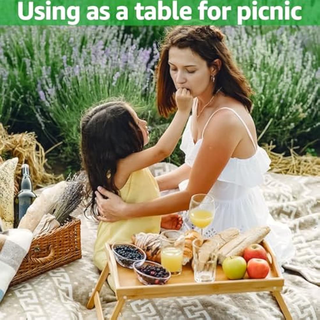 SHUESS 2 Pack Bamboo Bed Tray - 41.5 x 30 x 20.5 cm Breakfast Tray with Folding Legs - Trays for Eating on Lap, Ideal for Bed, Sofa, Eating, Platters, Working, Serving, and Drawing (Natural)