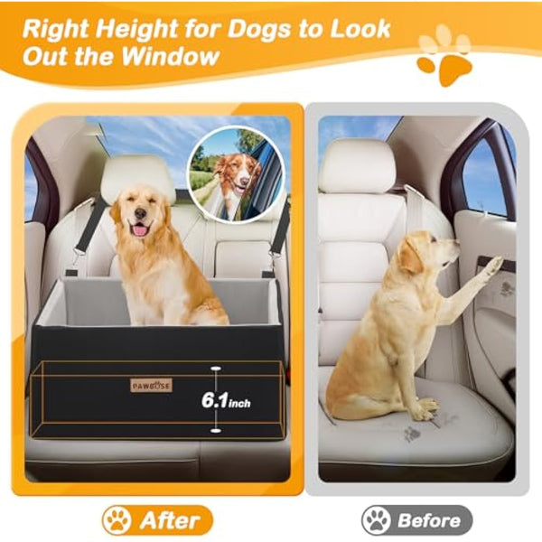 Firepaw firepaw Car Dog Seat for Large Dog, Dog Booster Seat for Dogs Under 55Lbs or 2 Small Dogs, Detachable and Washable Travel Dog Bed with Thick Cushion and Storage Pockets (Large, Black)