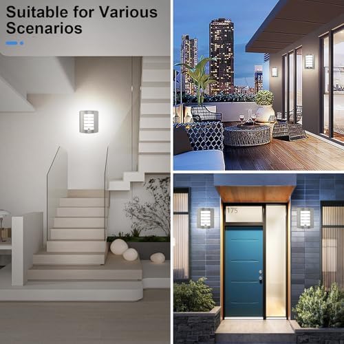 Wondlumi Outdoor Wall Lights with PIR Motion Sensor, Curved Outside Light Mains Powered Stainless Steel IP44 Waterproof for Porch Patio, Incl. 1x 12W Cool White E27 Bulbs