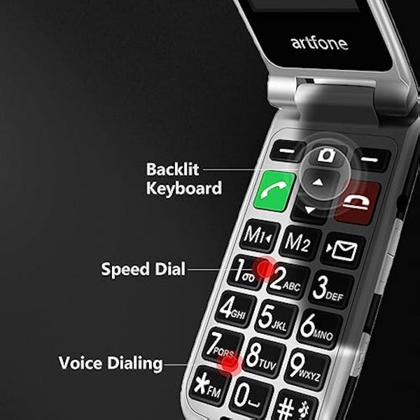 artfone CF241 Flip mobile Phone for Elderly People, Simple Big Button Flip Phone for Seniors, GSM Phones Unlocked SIM Free with 2.4" Large Screen(Red)