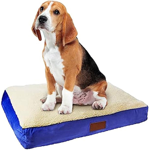 Ellie-Bo Medium Dog Bed for 30-inch Dog Cage/Crate - Blue Faux Suede/Sheepskin