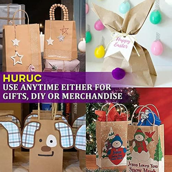 HURUC 10 Pcs Brown Paper Bags With Handles,130GSM, Large Paper Gift Bags, Eco-Friendly Kraft Shopping Carrier, Christmas, Easter, Birthday Parties & Merchandise Retail 25x31x12cm
