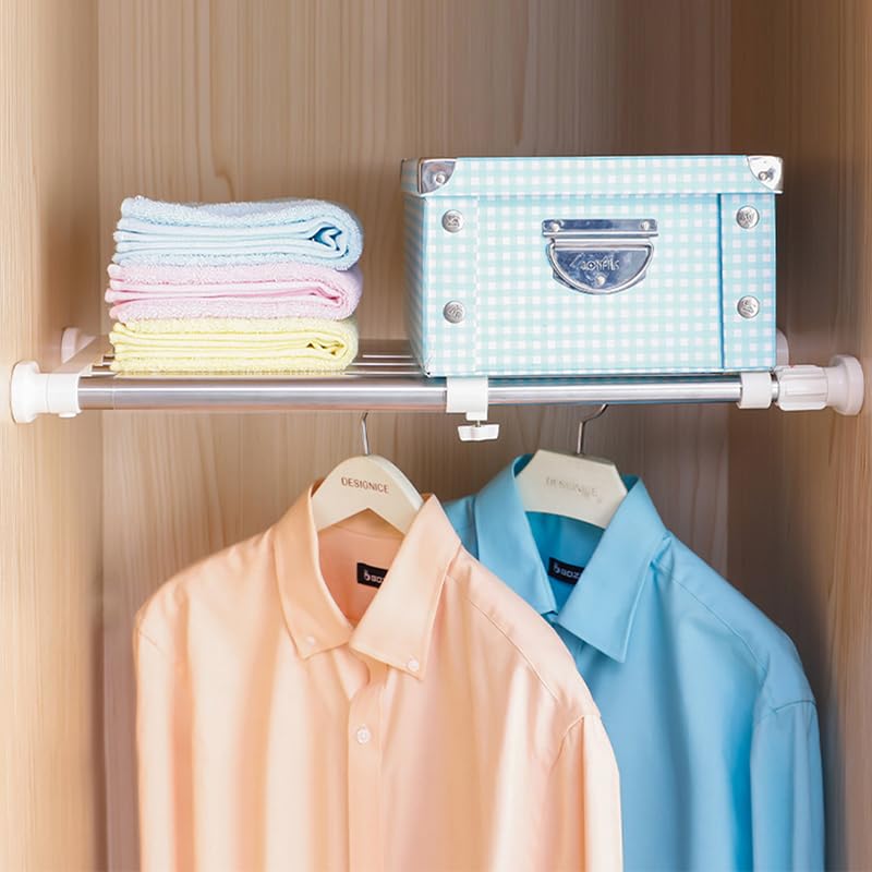 Hershii Closet Tension Shelf & Rod Expandable Metal Storage Rack Adjustable Organizer DIY Divider Separator for Cabinet Wardrobe Cupboard Kitchen