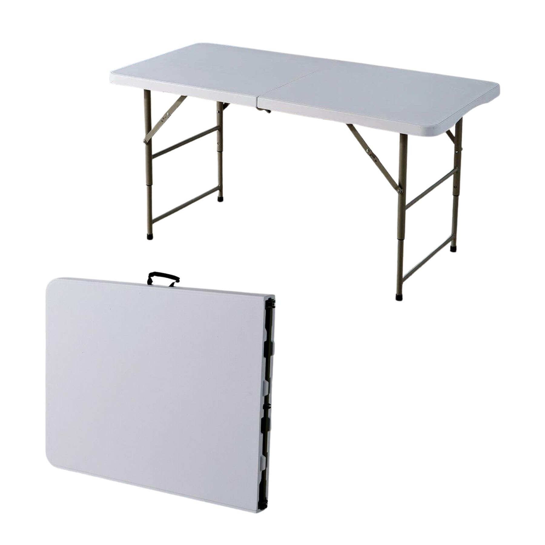Home Source Folding Table Trestle Camping Party Picnic BBQ Stall Garden Indoor Outdoor, Metal, White, 4ft