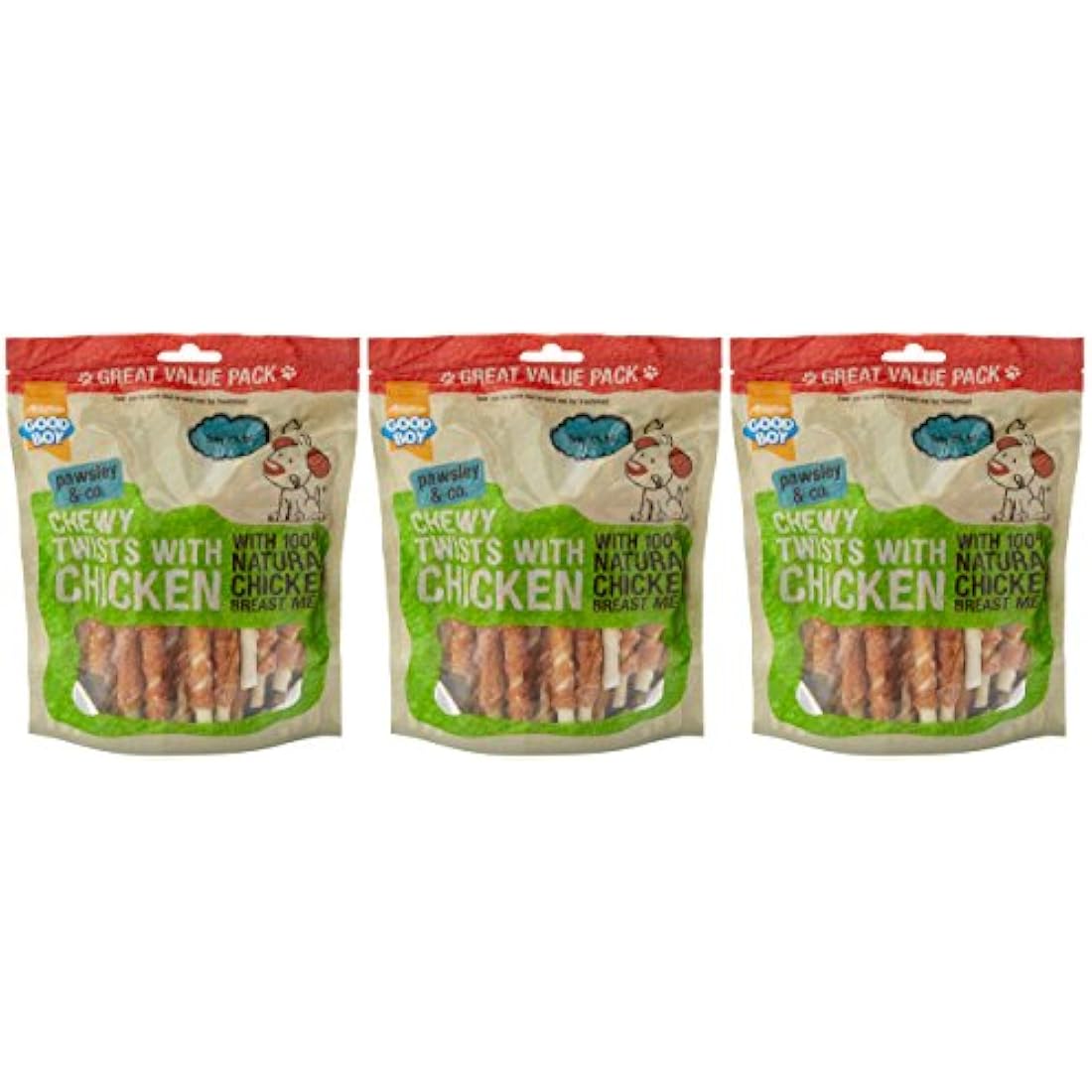 Good Boy - Chewy Twists With Chicken - Dog Treats - Made With 100% Natural Chicken Breast Meat - 320 Grams - Gluten Free Dog Treats (Case of 3)