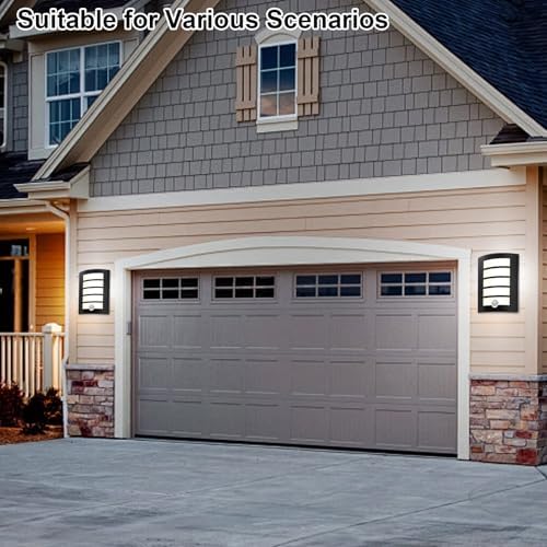 Wondlumi Outdoor Wall Lights Mains Powered PIR Motion Sensor Outside Wall Light Black IP44 Waterproof for Front Door, Porch, Incl. 12W E27 Bulbs Cool White 6000K