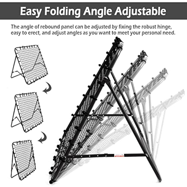 Adjustable Football Rebounder Net - Soccer Training Equipment for Kids & Adults, Portable Kickback Target Goal for Shooting & Passing Practice, Durable Steel Frame, Folding Design for Garden/Backyard