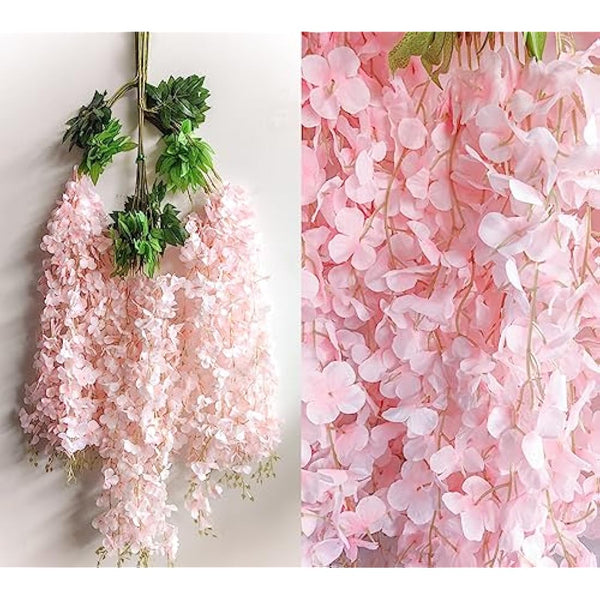 12 Packs Artificial Wisteria Flowers Vine Fake Wisteria Garland Flower Garlands Artificial Hanging Flowers for Decoration Garden Party Outdoor Wedding Decoration (Pink-Dense)