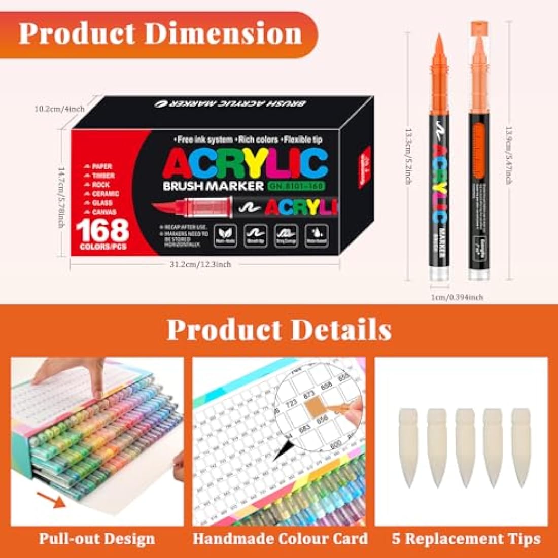 Funnasting 168 Colours Acrylic Paint Pens, Soft Brush Tip Acrylic Marker Pens, Paint Markers for Colouring, Glass, Fabric, Egg, Rock Painting and DIY Crafts Art Supplies