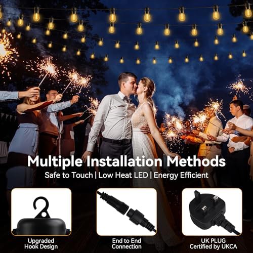 AVANLO Outdoor String Lights 100FT /30.5M Festoon Patio Lights Outside Led S14 Lighting Waterproof Mains Powered Shatterproof Edison Bulbs Connectable for Garden Wedding Balcony