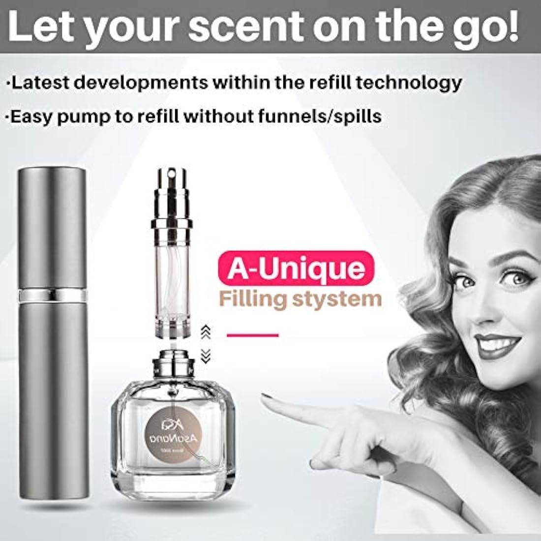 AsaNana Perfume Atomiser, Refillable & Travel Size Perfume Bottle, Leaking Proof,Bottom Pump without Funnel, Luxurious Small women and men, 5ml (Cla.-Space Gray)