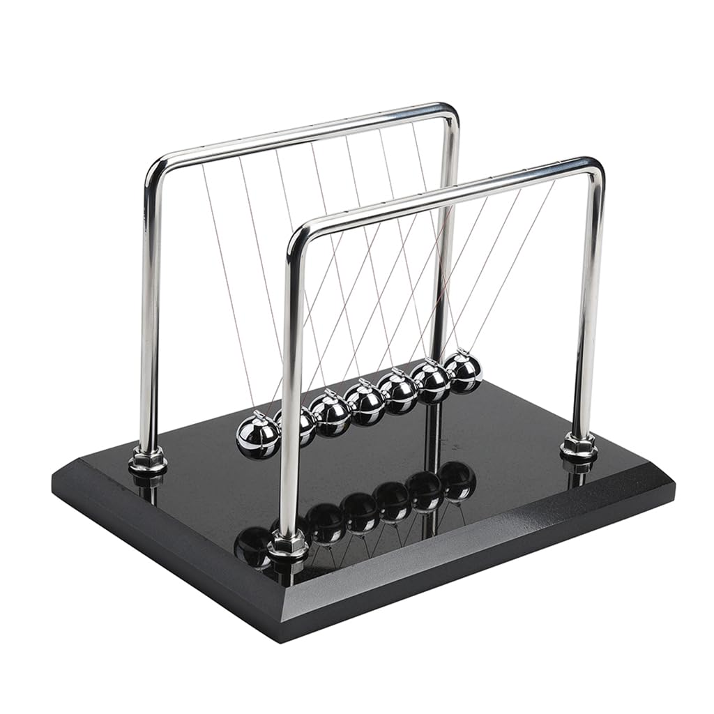 CERROPI Newton Cradle Balance Balls, 7 Ball Newton Swing, Decorative Physics Gadget for Desk, Marble Base, 11 inch, 50+ Sec Swingtime