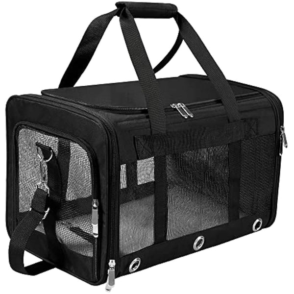 Dycietx Soft Sided Foldable Cat/Dog/Pet/Puppy Carrier Bag, Portable Pets Travel Carriers For Cats/Dogs With Shoulder Strap & Removable Mat, Durable Cat Basket of 17 lbs Airline Approved(Black, M)