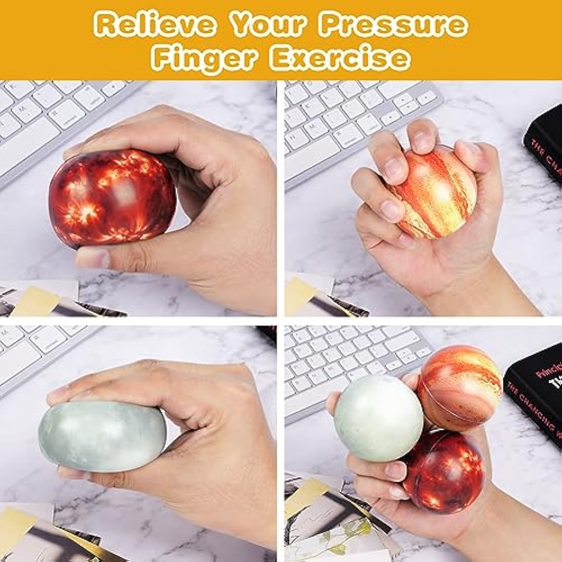Ainiv Squeeze Stress Balls, 12pcs Stress Relief Ball, Sensory Stress Ball for Kids and Adults, Hand Exercise Stress Relief Balls, Squeeze Toys for Anxiety, Fidget, Tension, Manage Anger-Planet